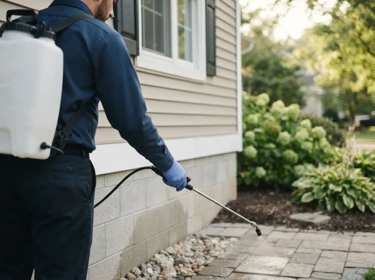 Pest control technician inspecting a home in Plano, TX
